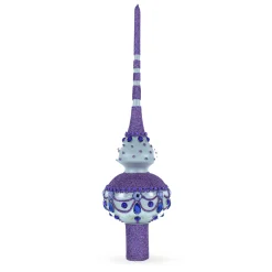 BESTPYSANKY Finials-Jeweled Purple On White Glass Christmas Tree Topper 11 Inches