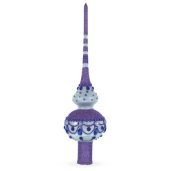 BESTPYSANKY Finials-Jeweled Purple On White Glass Christmas Tree Topper 11 Inches