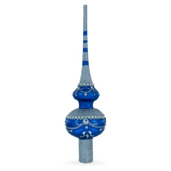 BESTPYSANKY Finials-Jeweled Silver On Blue Glass Christmas Tree Topper 11 Inches