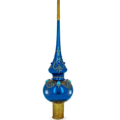 BESTPYSANKY Snowflake-Jewels On Glossy Blue Glass Christmas Tree Topper 11 Inches