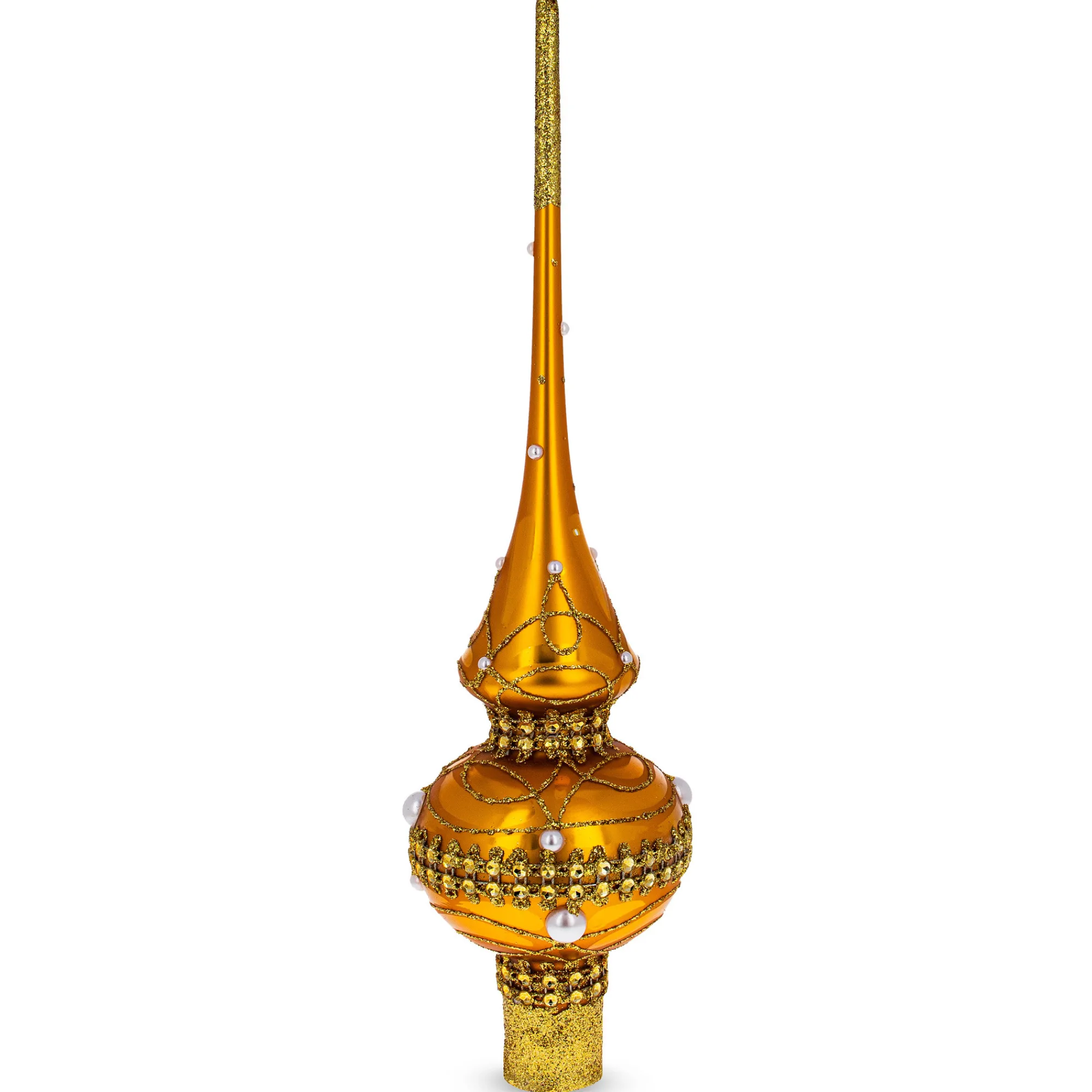 BESTPYSANKY Snowflake-Jewels On Gold Glass Christmas Tree Topper 11 Inches