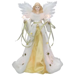 Kurt Adler Angels- 16" Lighted Ivory And Gold Angel Christmas Tree Topper - Clear Lights - Ul2216