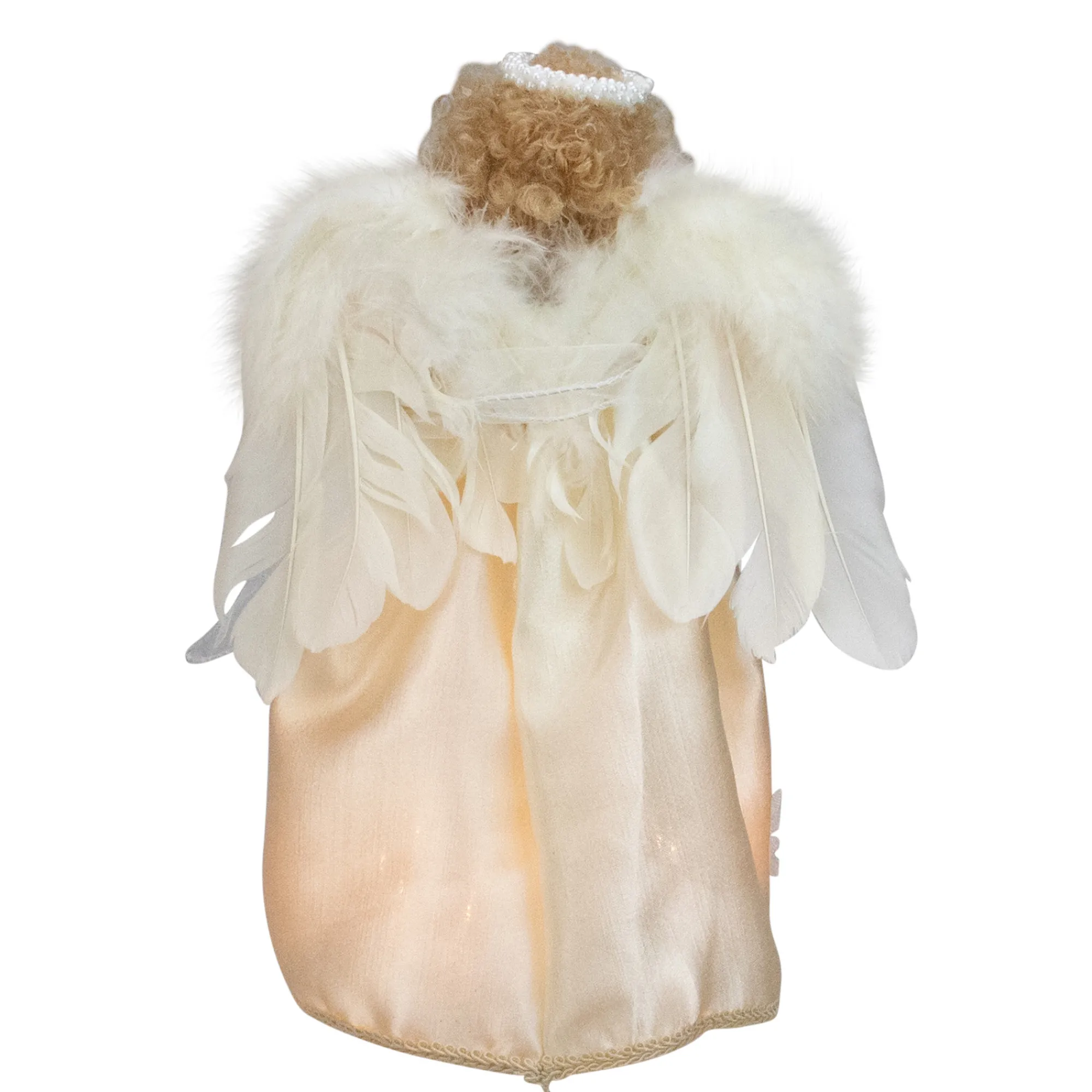Kurt Adler Angels- 12" Lighted Ivory Angel With Halo Christmas Tree Topper - Clear Lights