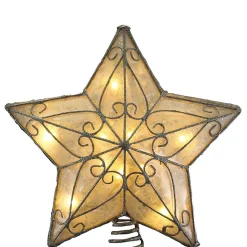 Kurt Adler Finials-Metal Trimmed Capiz Star Lighted Christmas Tree Topper 12 Inch Ul4275 New