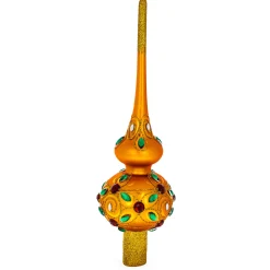 BESTPYSANKY Snowflake-Multicolored Jewels On Gold Glass Christmas Tree Topper 11 Inches