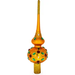 BESTPYSANKY Snowflake-Multicolored Jewels On Gold Glass Christmas Tree Topper 11 Inches