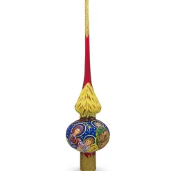 BESTPYSANKY Angels-Nativity Scene On Matte Red Glass Christmas Tree Topper 11 Inches