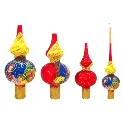 BESTPYSANKY Angels-Nativity Scene On Matte Red Glass Christmas Tree Topper 11 Inches
