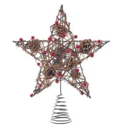 Kurt Adler Finials-Natural Brown Star With Berries Christmas Tree Topper 12 Inch H4201