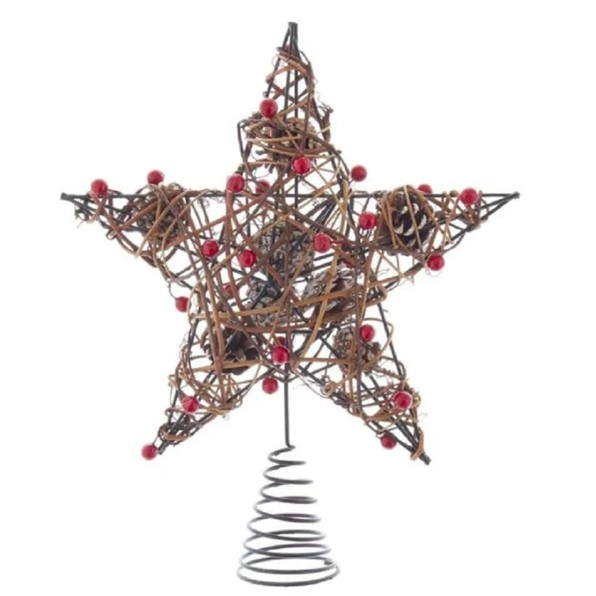 Kurt Adler Finials-Natural Brown Star With Berries Christmas Tree Topper 12 Inch H4201