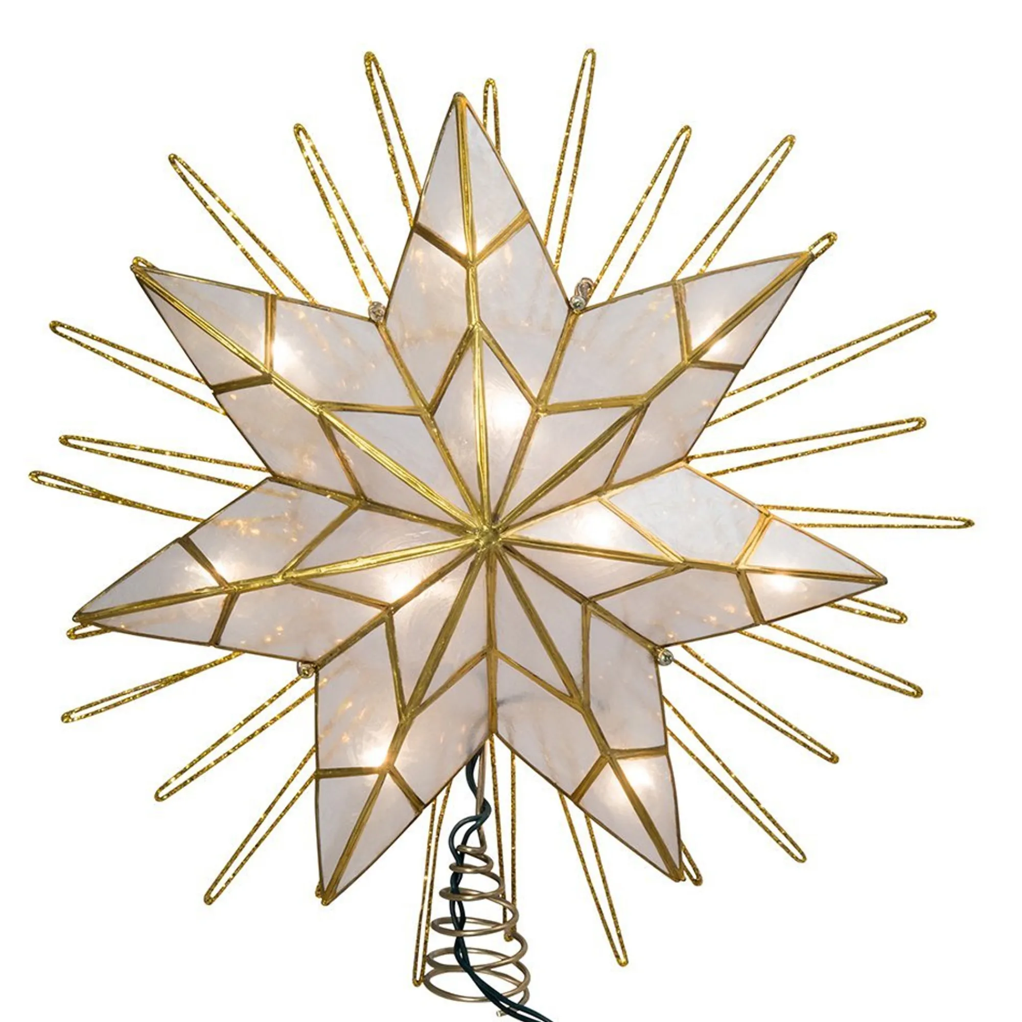 Kurt Adler Finials-Natural Capiz 7 Point Star Lit Christmas Tree Topper Decoration 14 Inch Ul3065