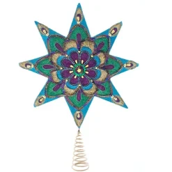 Kurt Adler Finials-Peacock 8 Point Star Christmas Tree Topper 16 Inch S4438