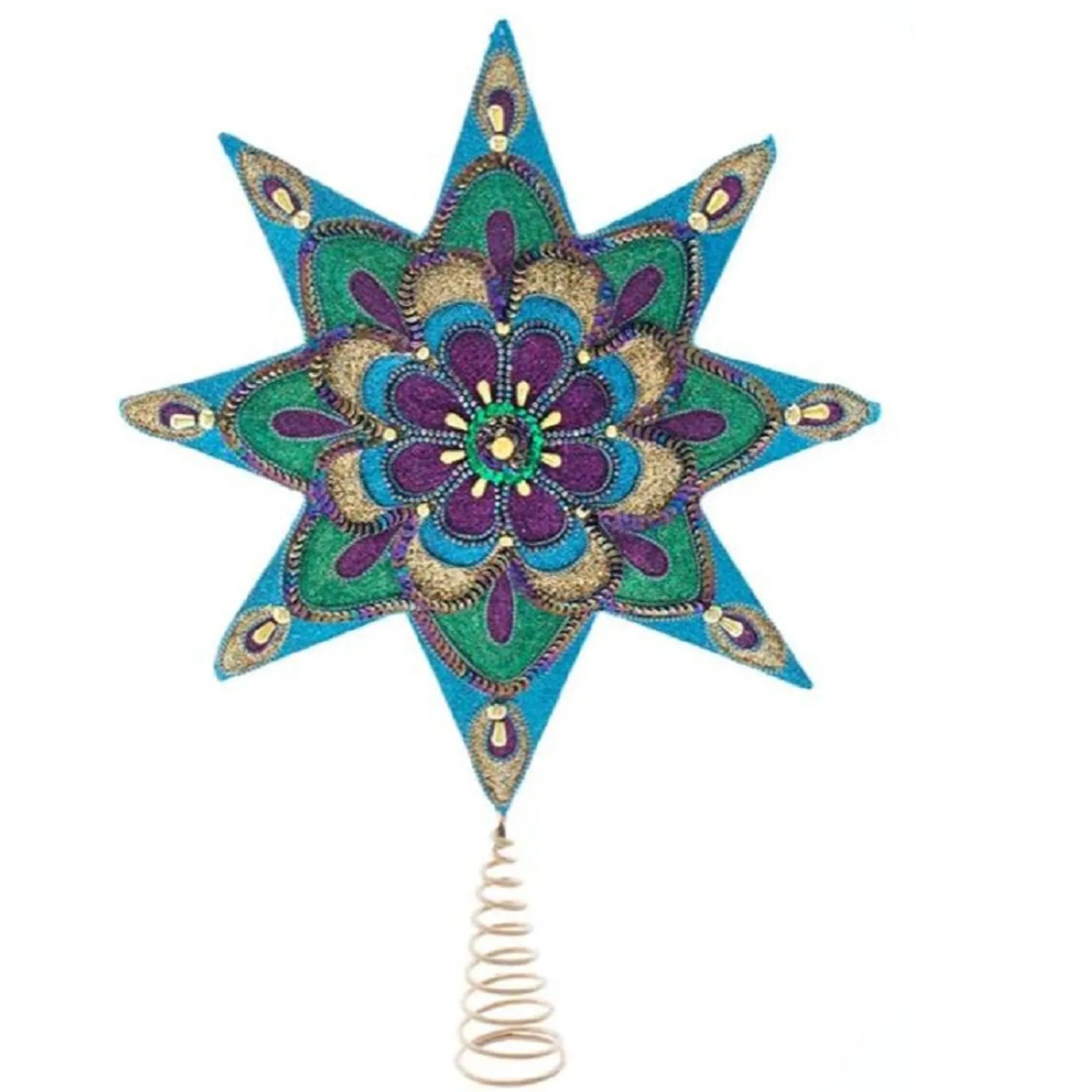 Kurt Adler Finials-Peacock 8 Point Star Christmas Tree Topper 16 Inch S4438