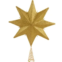 Kurt Adler Finials-Pearl And Gold Shimmer 8 Point Star Christmas Tree Topper 16 Inch S4434