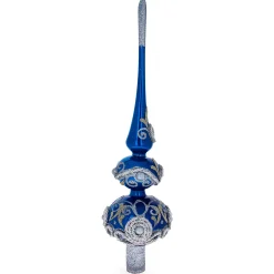 BESTPYSANKY Snowflake-Pearls And Twisted Rope On Double Ball Blue Glass Christmas Tree Topper 12.5 Inches