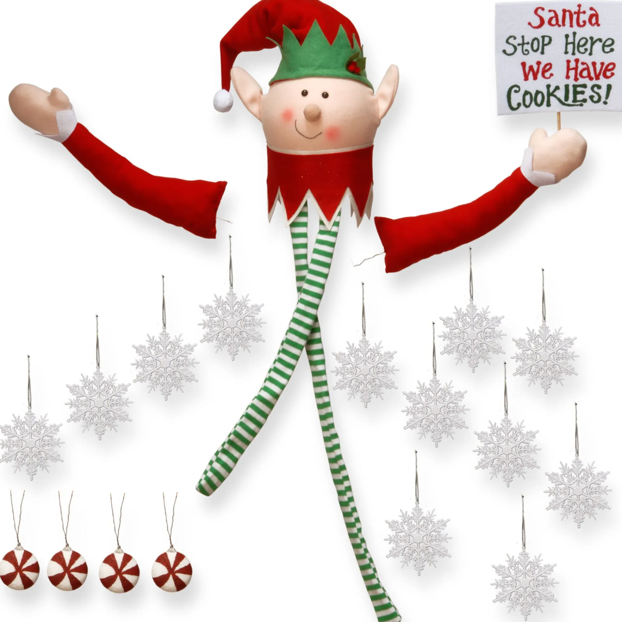 Christmas Central Stars-19-Piece Elf Tree Topper And Ornaments Christmas Tree Decorating Kit
