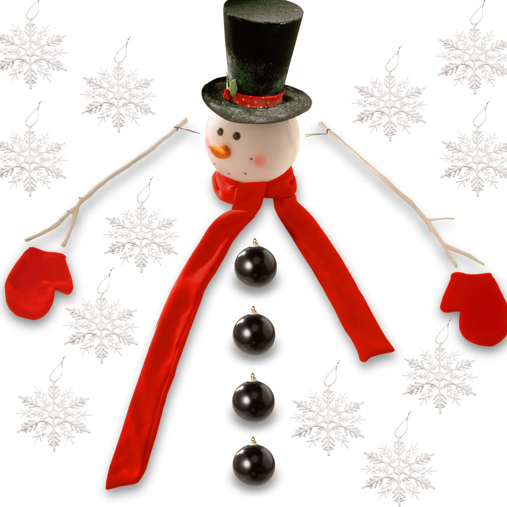 Christmas Central Stars-21-Piece Snowman Tree Topper And Ornaments Christmas Tree Decorating Kit