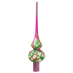 BESTPYSANKY Snowflake-Pink Roses On Purple Glass Christmas Tree Topper 11 Inches
