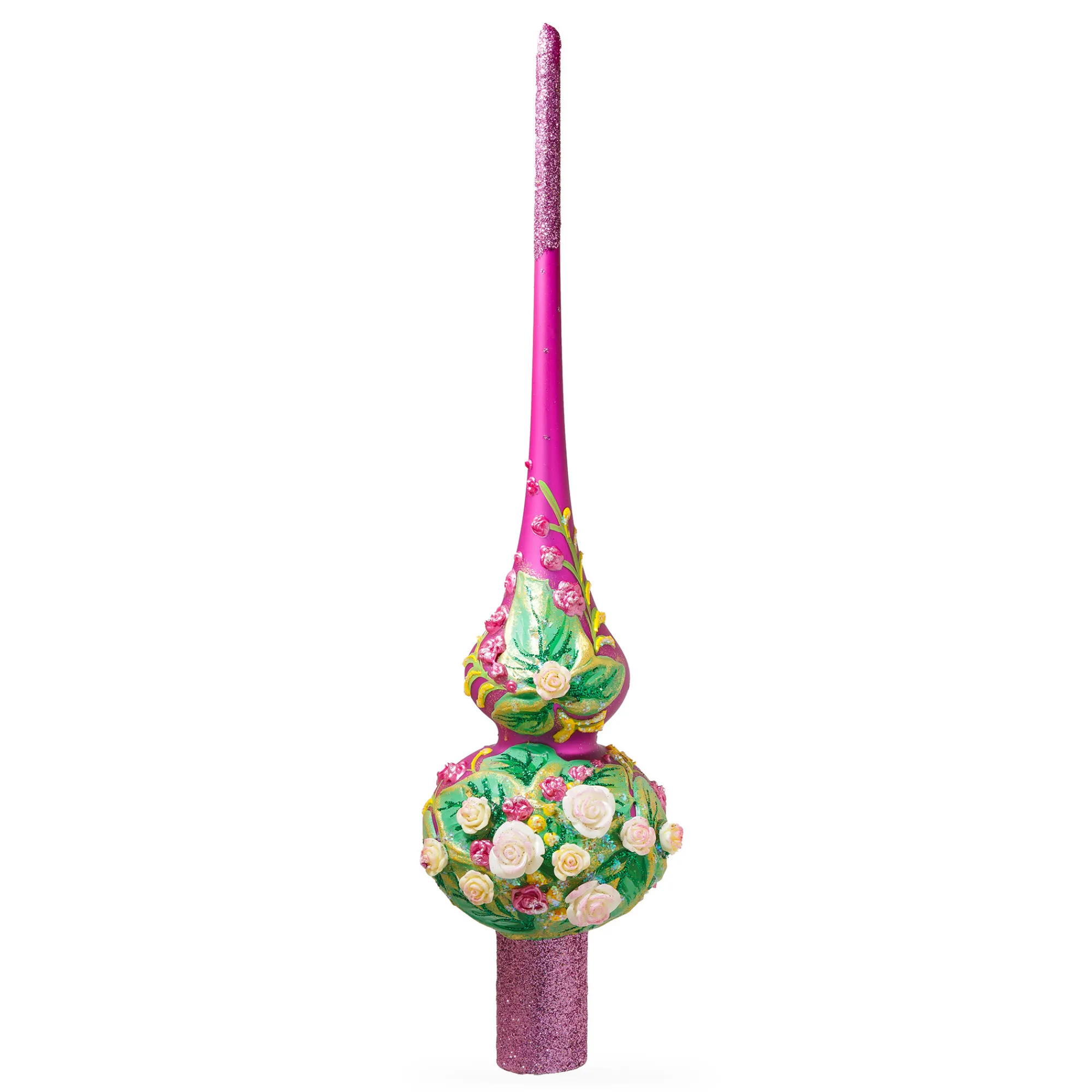 BESTPYSANKY Snowflake-Pink Roses On Purple Glass Christmas Tree Topper 11 Inches
