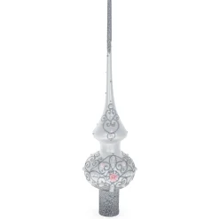 BESTPYSANKY Snowflake-Pink Roses On Silver Glitter Glass Christmas Tree Topper 11 Inches