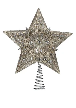 Kurt Adler Finials-Platinum And Ivory 5 Point Star Christmas Tree Topper Decoration 13.5 Inch S4306