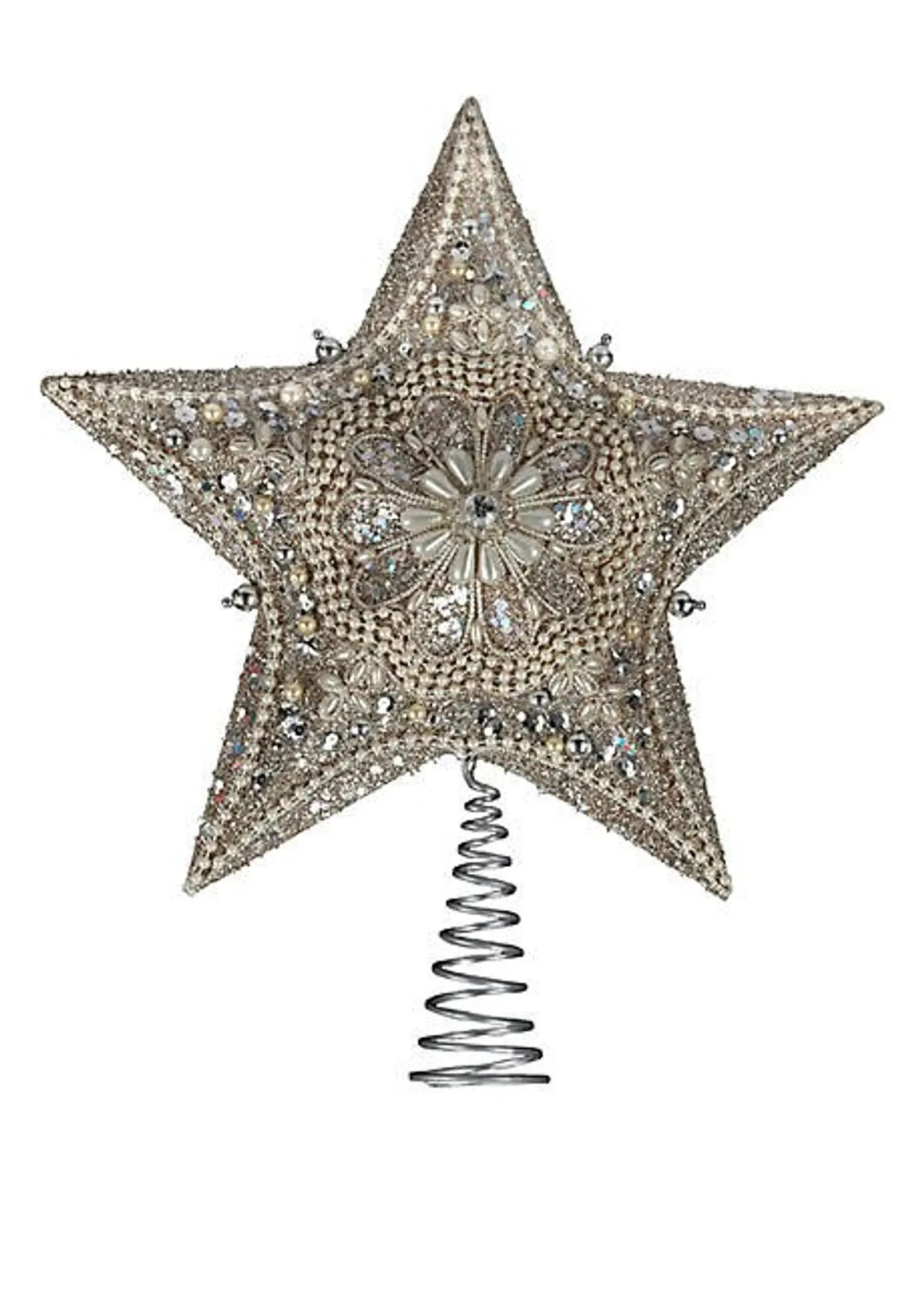 Kurt Adler Finials-Platinum And Ivory 5 Point Star Christmas Tree Topper Decoration 13.5 Inch S4306