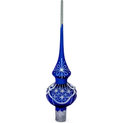 BESTPYSANKY Snowflake-Polar Star In Blue Sky Blue Glass Christmas Tree Topper 11 Inches