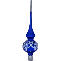 BESTPYSANKY Snowflake-Polar Star In Blue Sky Blue Glass Christmas Tree Topper 11 Inches