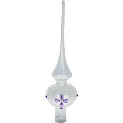BESTPYSANKY Snowflake-Purple Jewel Star On White Glittered Glass Christmas Tree Topper 11 Inches