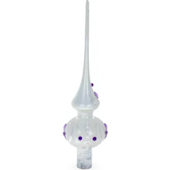 BESTPYSANKY Snowflake-Purple Jewel Star On White Glittered Glass Christmas Tree Topper 11 Inches