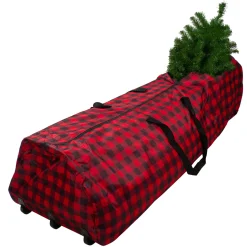 Dyno Tree Storage-Red And Black Plaid Rolling Tree Christmas Tree Storage Bag For Artificial Trees Up To 7.5Ft