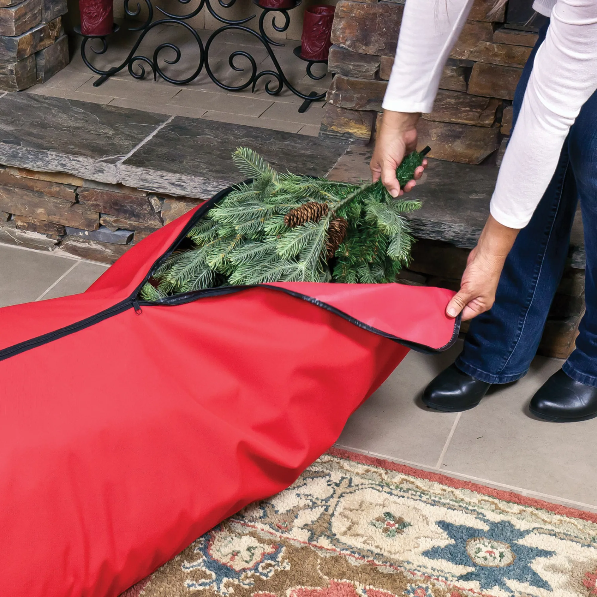 Northlight Tree Storage-Red Rolling Christmas Tree Storage Bag For Trees Up To 7.5Ft