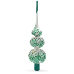 BESTPYSANKY Snowflake-Roses And Leaves On White Glass Christmas Tree Topper 12.5 Inches