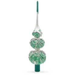 BESTPYSANKY Snowflake-Roses And Leaves On White Glass Christmas Tree Topper 12.5 Inches