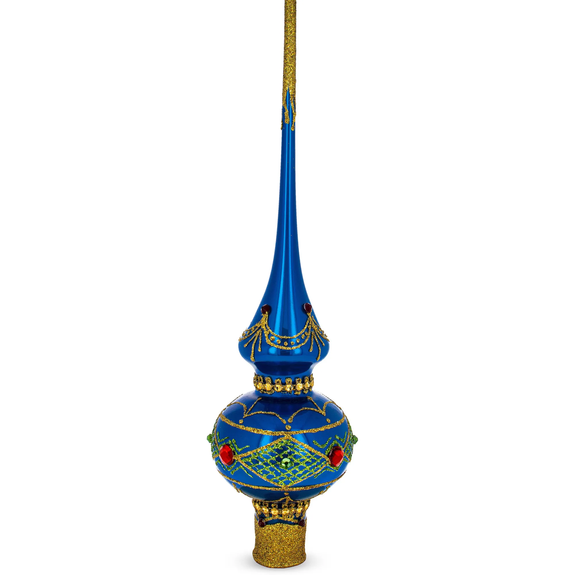 BESTPYSANKY Snowflake-Royal Ruby On Blue Glass Christmas Tree Topper 11 Inches