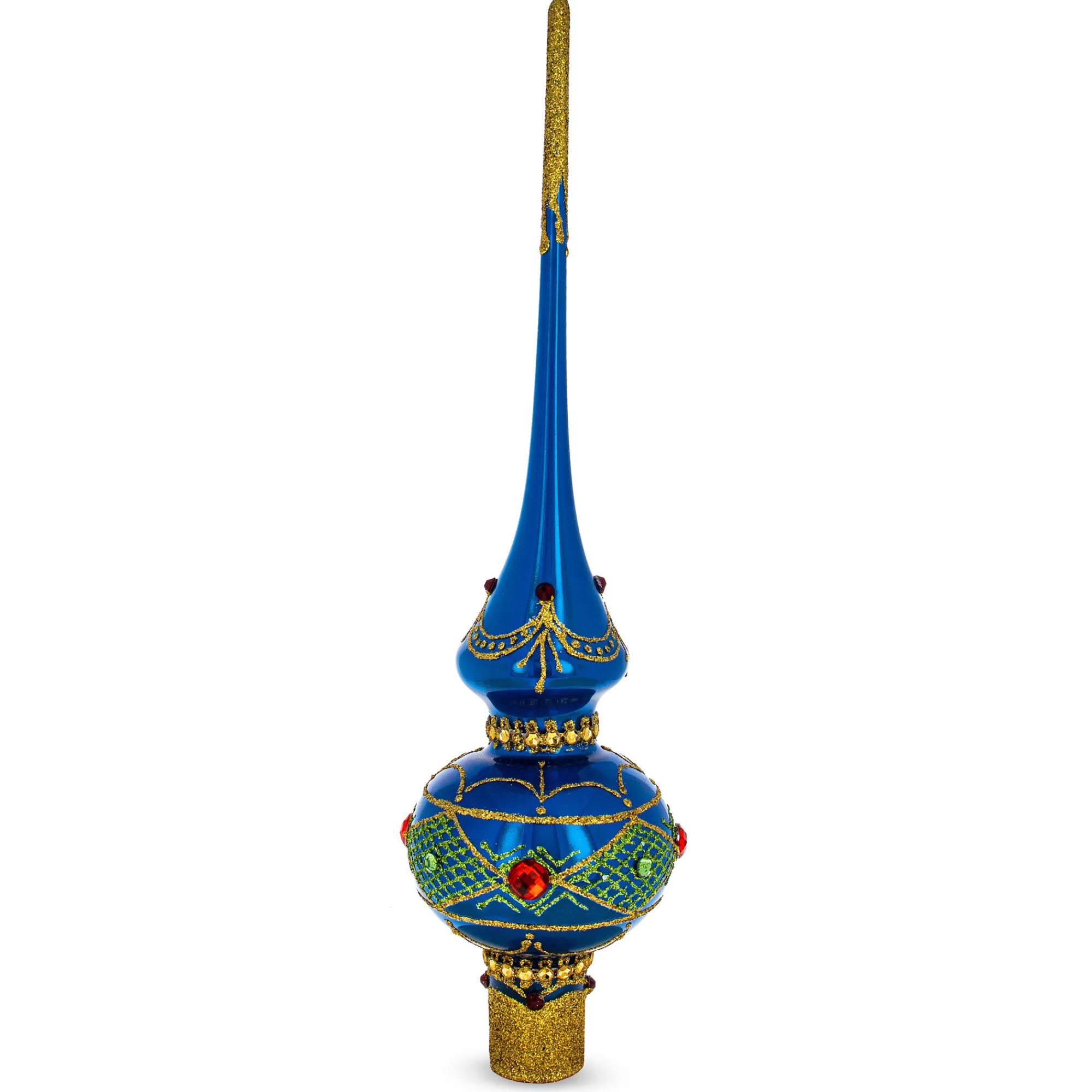 BESTPYSANKY Snowflake-Royal Ruby On Blue Glass Christmas Tree Topper 11 Inches