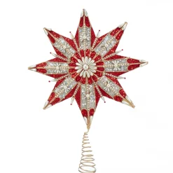 Home and Holiday Shops Finials-Ruby And Platinum Star Tree Topper S4394 16.5 Inch New