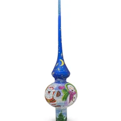 BESTPYSANKY Santa Claus-Santa And Snowman On Blue Glass Christmas Tree Topper 11 Inches - Bbb-302