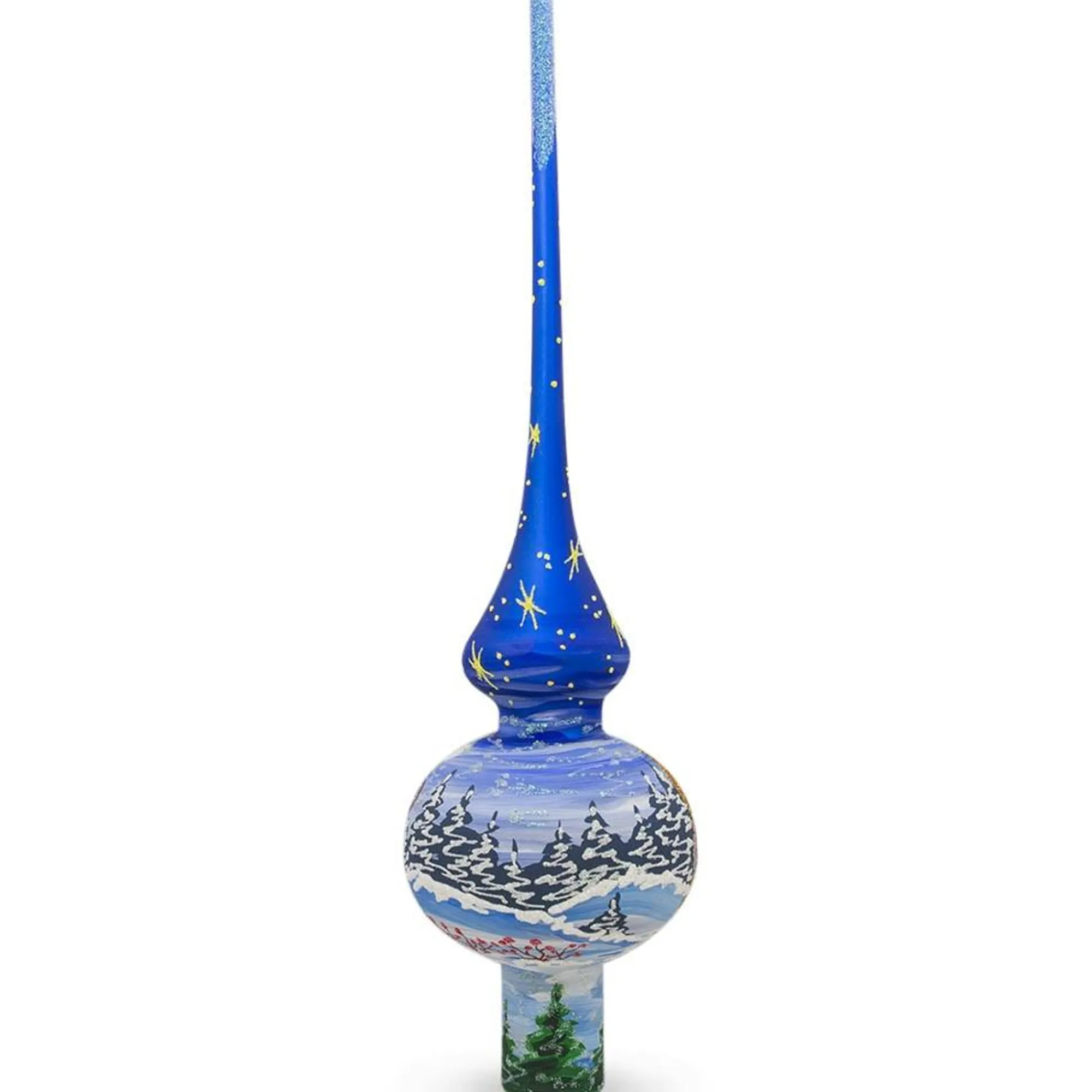BESTPYSANKY Santa Claus-Santa And Snowman On Blue Glass Christmas Tree Topper 11 Inches - Bbb-302