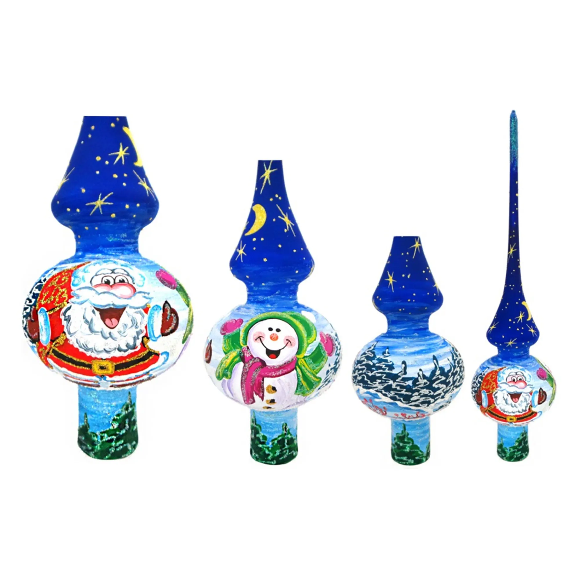 BESTPYSANKY Santa Claus-Santa And Snowman On Blue Glass Christmas Tree Topper 11 Inches - Bbb-302