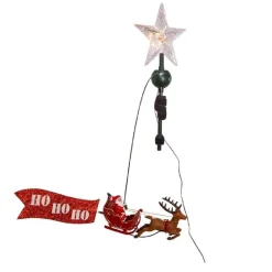 Kurt Adler Finials-Santa Claus In Sleigh Rotating Led Star Christmas Tree Topper Ad3001