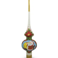 BESTPYSANKY Santa Claus-Santa Claus White Mistletoe Glass Christmas Tree Topper 11 Inches - Bbb-271