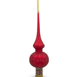 BESTPYSANKY Santa Claus-Santa Climbing Down Chimney On Red Glass Christmas Tree Topper 11 Inches