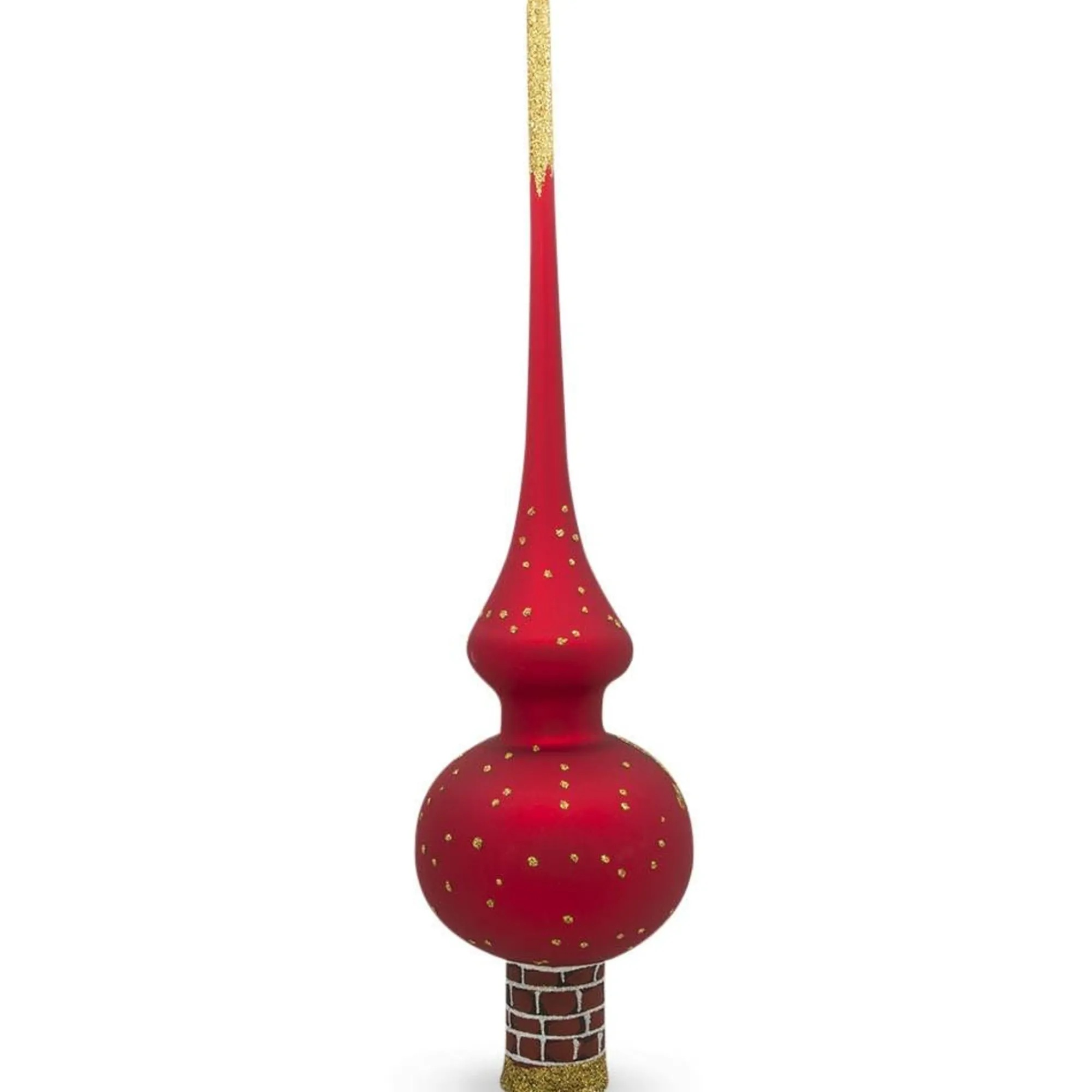 BESTPYSANKY Santa Claus-Santa Climbing Down Chimney On Red Glass Christmas Tree Topper 11 Inches