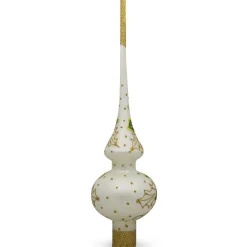 BESTPYSANKY Santa Claus-Santa Head And Gold Mistletoe On White Glass Christmas Tree Topper 11 Inches - Bbb-231