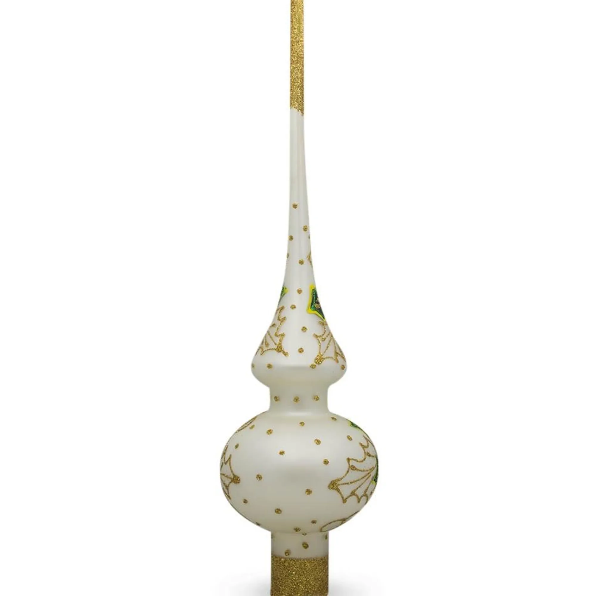 BESTPYSANKY Santa Claus-Santa Head And Gold Mistletoe On White Glass Christmas Tree Topper 11 Inches - Bbb-231