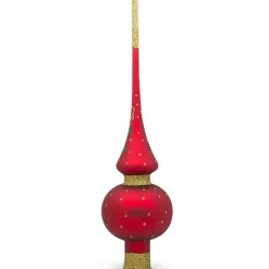 BESTPYSANKY Santa Claus-Santa Head And Mistletoe On Red Glass Christmas Tree Topper 11 Inches
