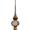 BESTPYSANKY Santa Claus-Santa Head And Mistletoe Wreath On Red Glass Christmas Tree Topper 11 Inches