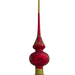 BESTPYSANKY Santa Claus-Santa Head And Mistletoe Wreath On Red Glass Christmas Tree Topper 11 Inches