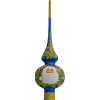 BESTPYSANKY Santa Claus-Santa Head And Mistletoe Wreath On Blue Glass Christmas Tree Topper 11 Inches